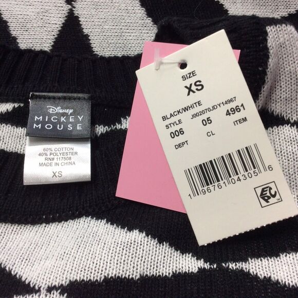 Disney Mickey Mouse Graphic Sweater Women's Size XS Black/White Check Pullover - Picture 6 of 10